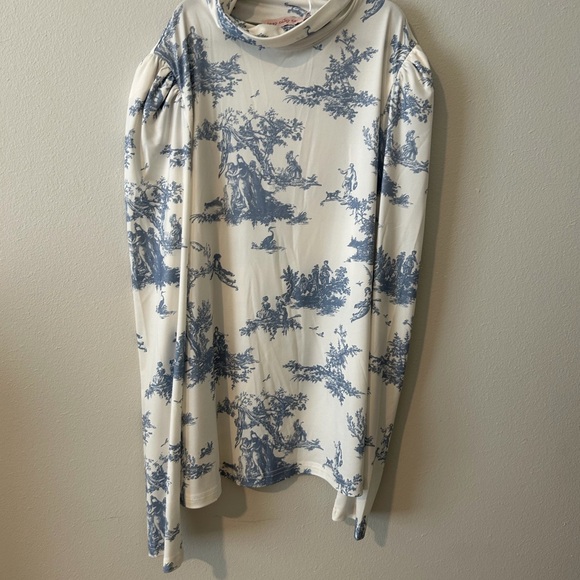 Ivy City Co Tops - Ivy City Chinoserie Blue White Mock Neck Blouse
